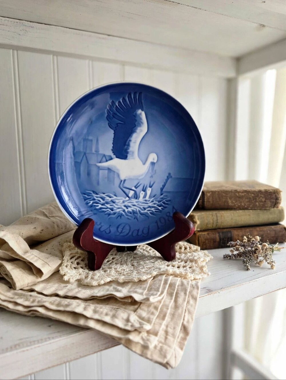 Vintage 1984 Bing & Grondahl Mother's Day Plate - Stork & Nest (B&G Denmark)